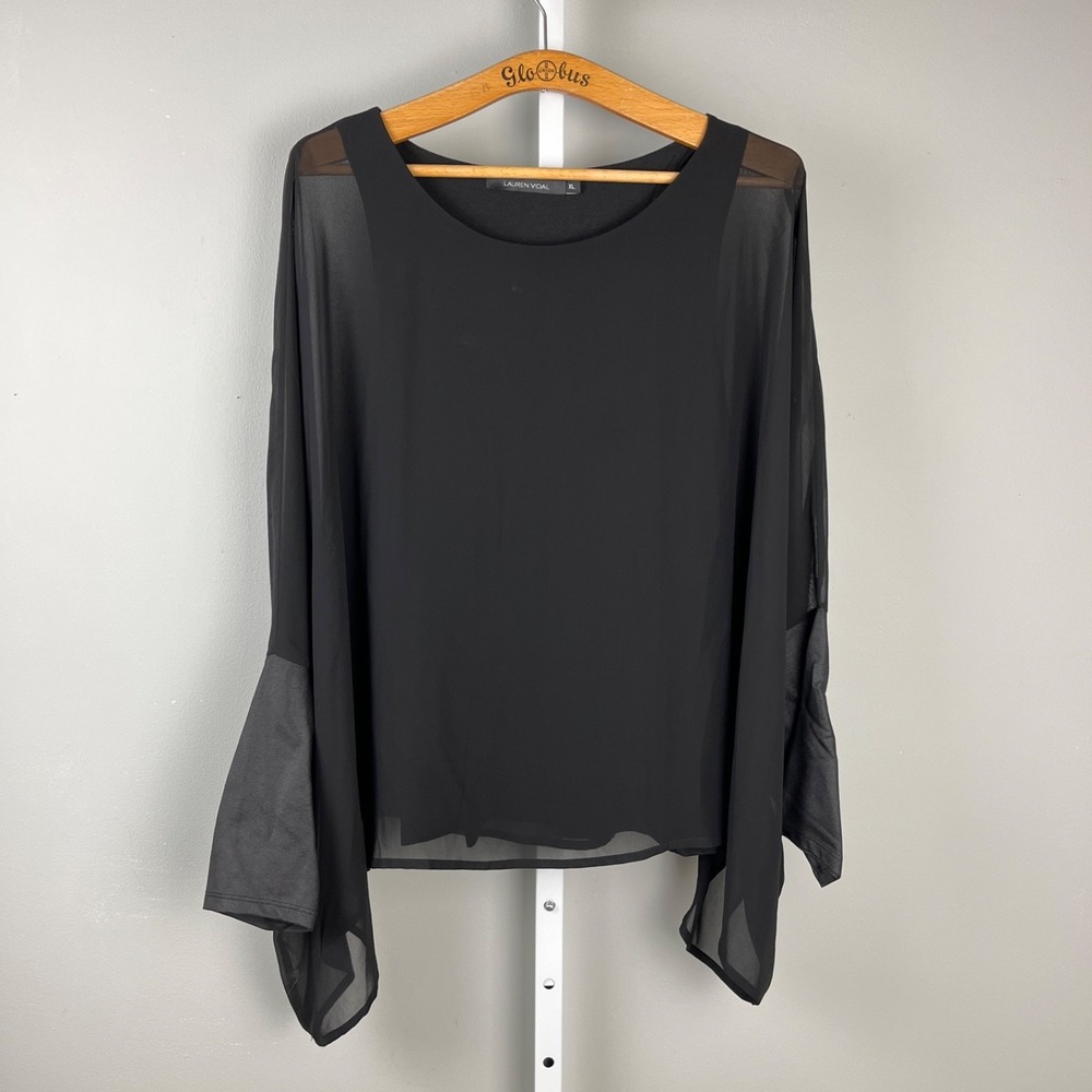 Lauren Vidal Black Blouse Womens‎ XL Layered Lagenlook Top Sheer Relaxed